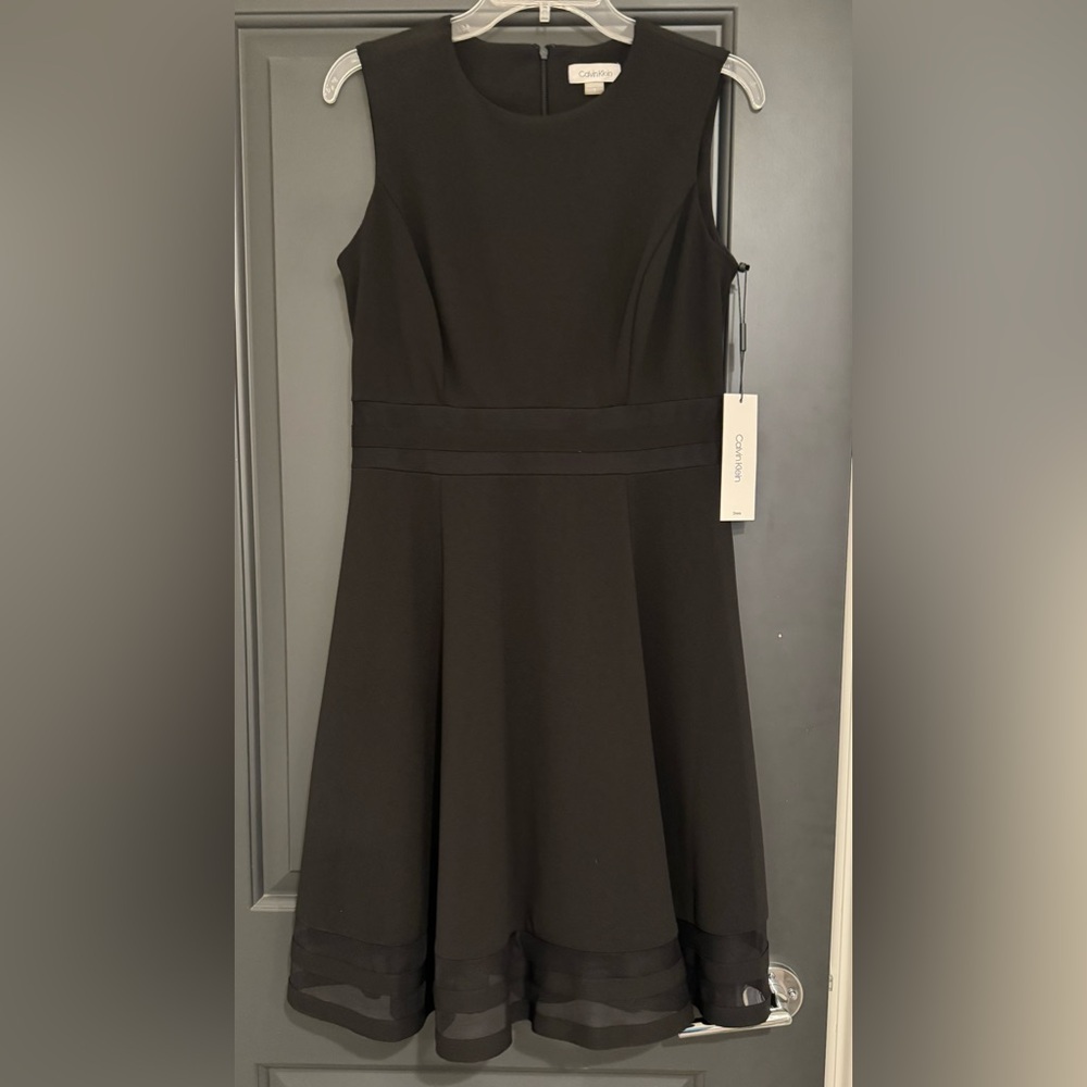 NWT Calvin Klein Black Illusion Mesh Fit & Flare Dress Size 8